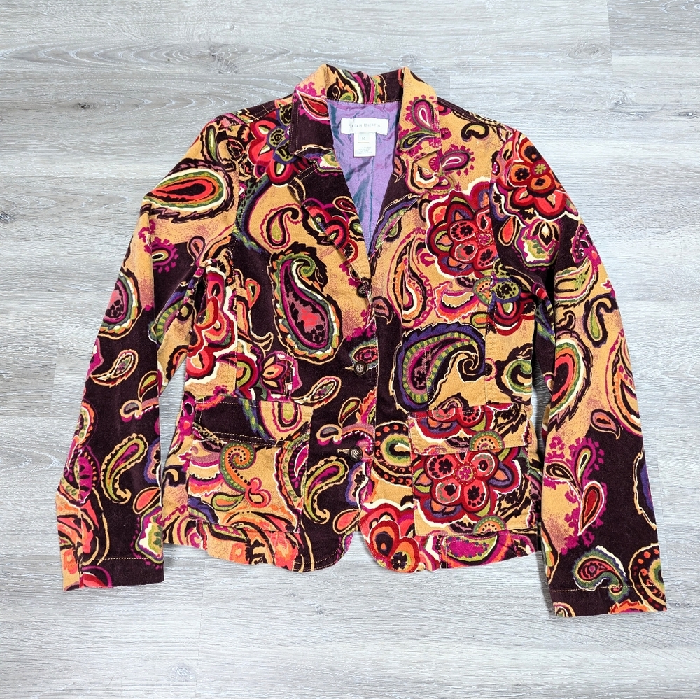 Vintage Velveteen Blazer Jacket size M Paisley Mod Boho